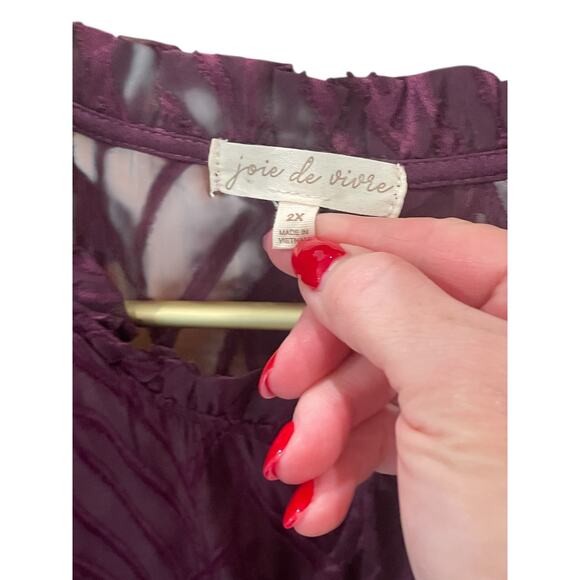 Joie de Vivre Purple Top – Sheer Sleeves, Crew Neck, Plus 2X – EUC - Picture 4 of 5